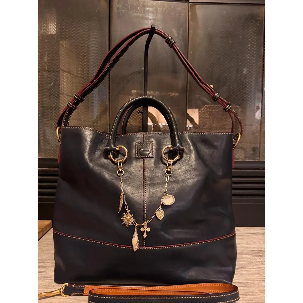 Navy Dooney Bourke Florentine Leather Chelsea Convertible Tote Bag